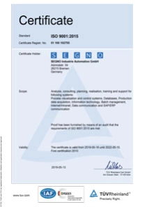 Certificate iso9001 SEGNO